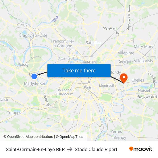 Saint-Germain-En-Laye RER to Stade Claude Ripert map