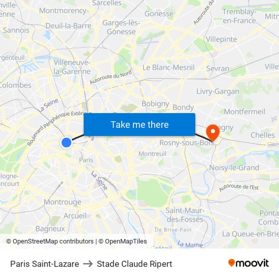 Paris Saint-Lazare to Stade Claude Ripert map