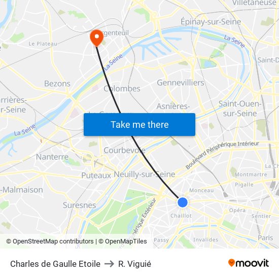 Charles de Gaulle Etoile to R. Viguié map