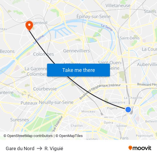 Gare du Nord to R. Viguié map