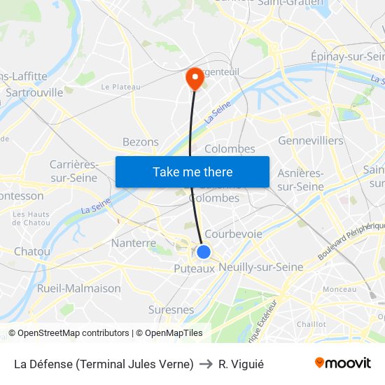 La Défense (Terminal Jules Verne) to R. Viguié map