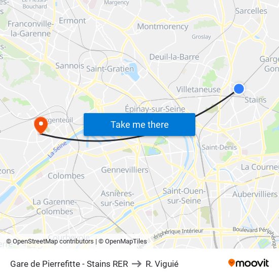 Gare de Pierrefitte - Stains RER to R. Viguié map