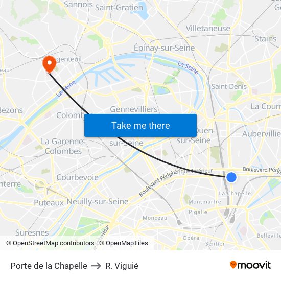 Porte de la Chapelle to R. Viguié map