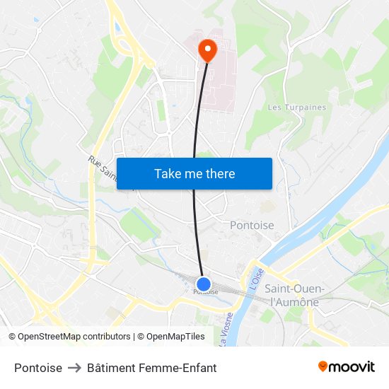 Pontoise to Bâtiment Femme-Enfant map