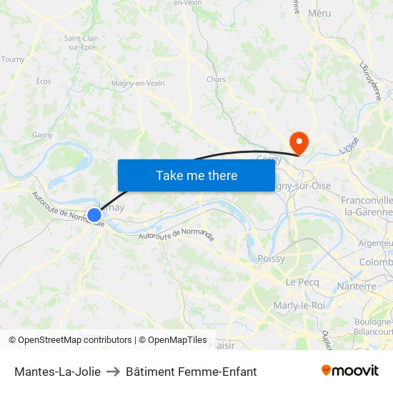 Mantes-La-Jolie to Bâtiment Femme-Enfant map