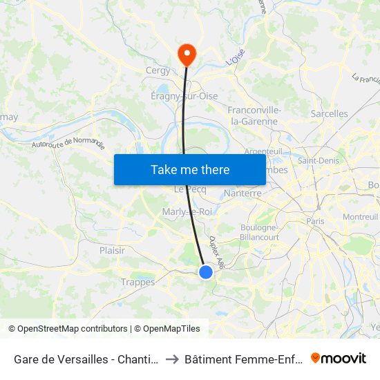 Gare de Versailles - Chantiers to Bâtiment Femme-Enfant map