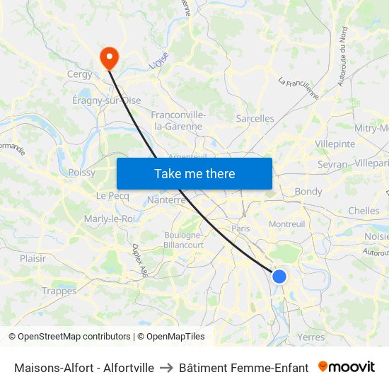 Maisons-Alfort - Alfortville to Bâtiment Femme-Enfant map
