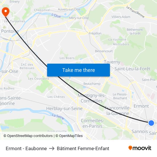 Ermont - Eaubonne to Bâtiment Femme-Enfant map