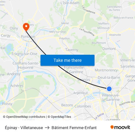 Épinay - Villetaneuse to Bâtiment Femme-Enfant map