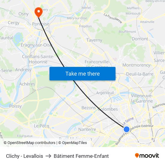 Clichy - Levallois to Bâtiment Femme-Enfant map