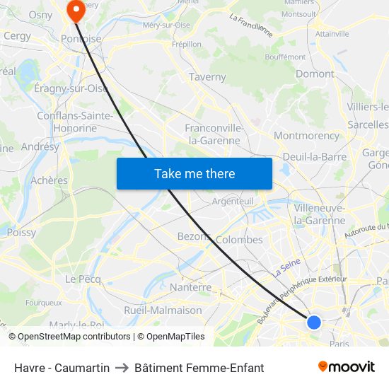 Havre - Caumartin to Bâtiment Femme-Enfant map