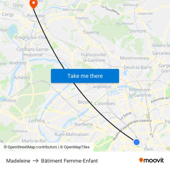 Madeleine to Bâtiment Femme-Enfant map