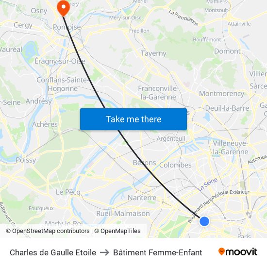 Charles de Gaulle Etoile to Bâtiment Femme-Enfant map