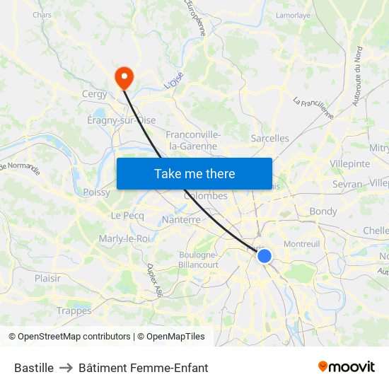 Bastille to Bâtiment Femme-Enfant map