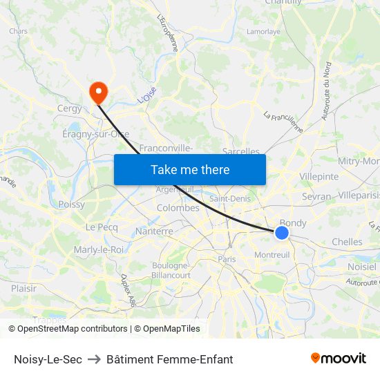 Noisy-Le-Sec to Bâtiment Femme-Enfant map