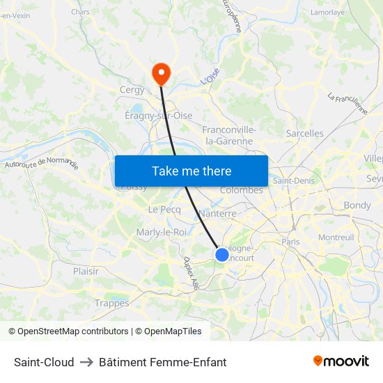 Saint-Cloud to Bâtiment Femme-Enfant map