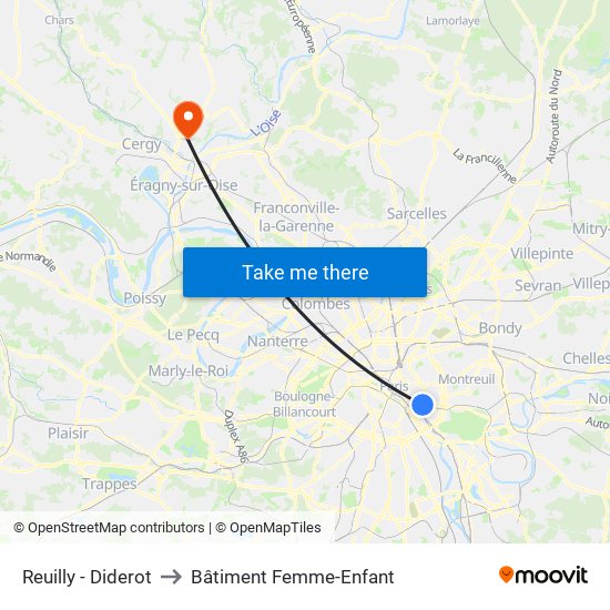 Reuilly - Diderot to Bâtiment Femme-Enfant map