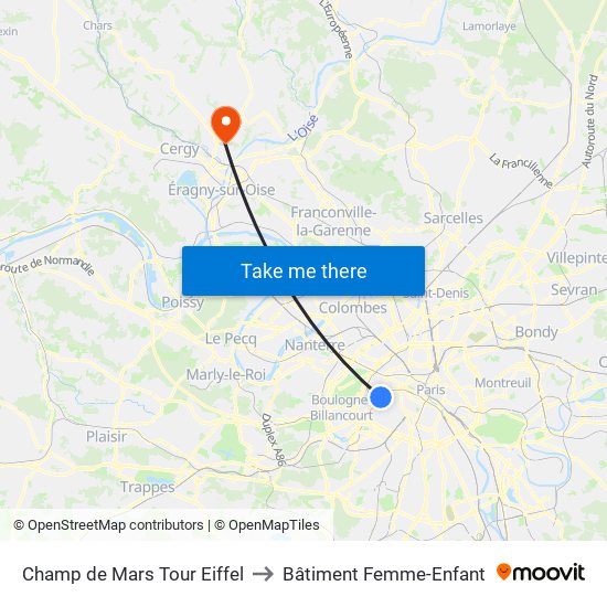 Champ de Mars Tour Eiffel to Bâtiment Femme-Enfant map
