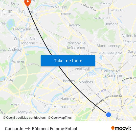 Concorde to Bâtiment Femme-Enfant map