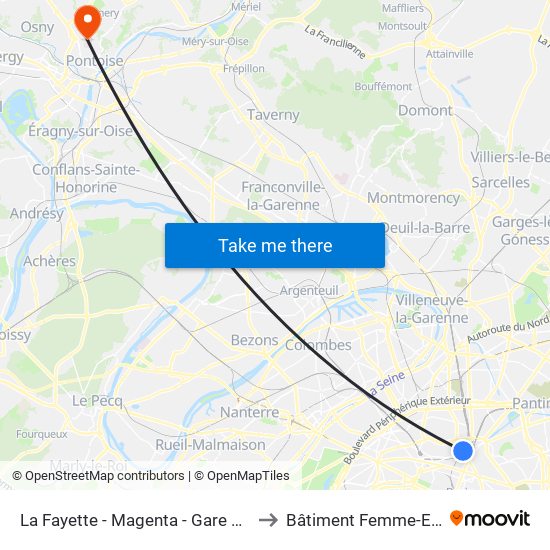 La Fayette - Magenta - Gare du Nord to Bâtiment Femme-Enfant map