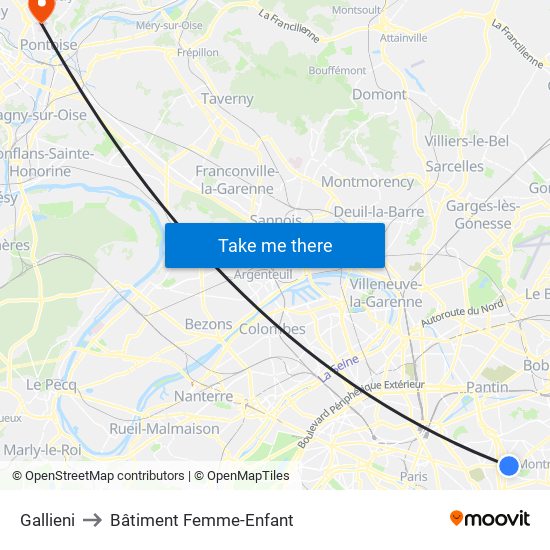 Gallieni to Bâtiment Femme-Enfant map