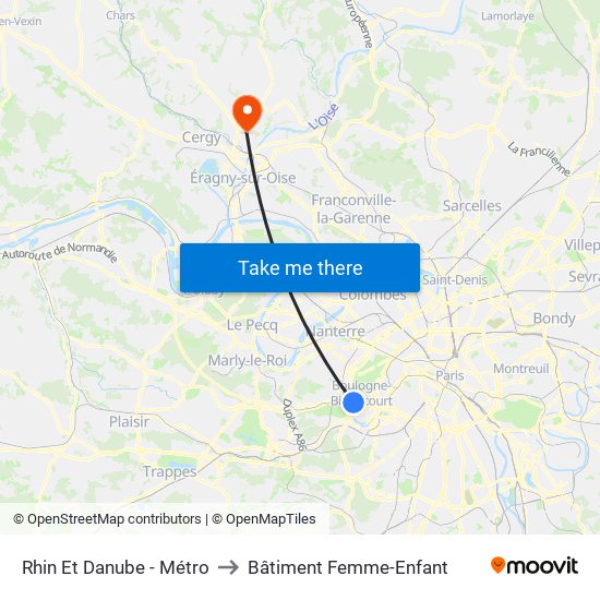 Rhin Et Danube - Métro to Bâtiment Femme-Enfant map
