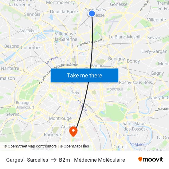 Garges - Sarcelles to B2m - Médecine Moléculaire map