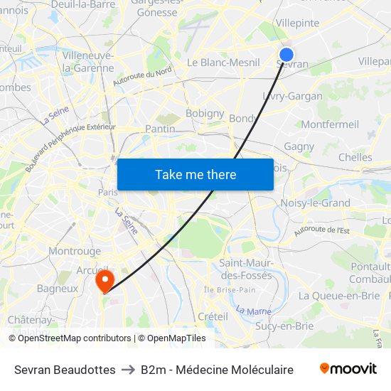 Sevran Beaudottes to B2m - Médecine Moléculaire map