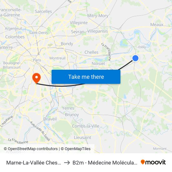 Marne-La-Vallée Chessy to B2m - Médecine Moléculaire map
