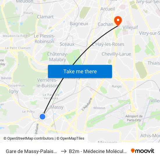 Gare de Massy-Palaiseau to B2m - Médecine Moléculaire map