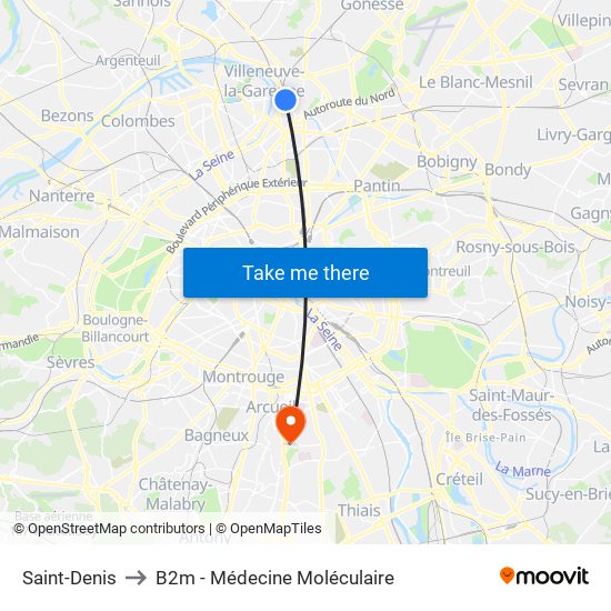 Saint-Denis to B2m - Médecine Moléculaire map