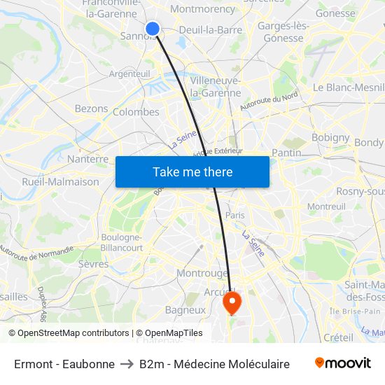 Ermont - Eaubonne to B2m - Médecine Moléculaire map