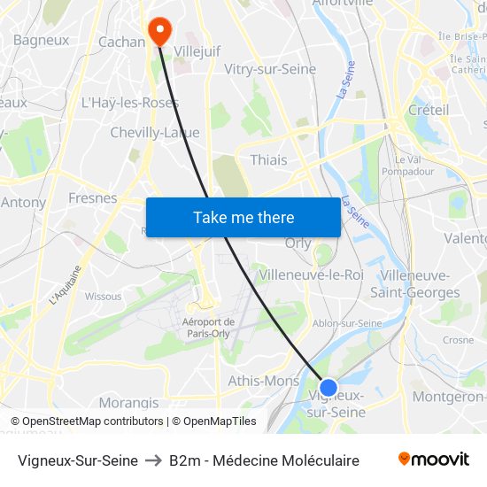 Vigneux-Sur-Seine to B2m - Médecine Moléculaire map