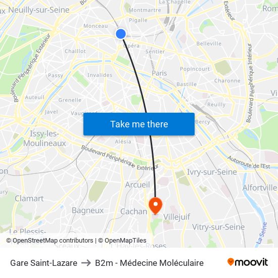 Gare Saint-Lazare to B2m - Médecine Moléculaire map