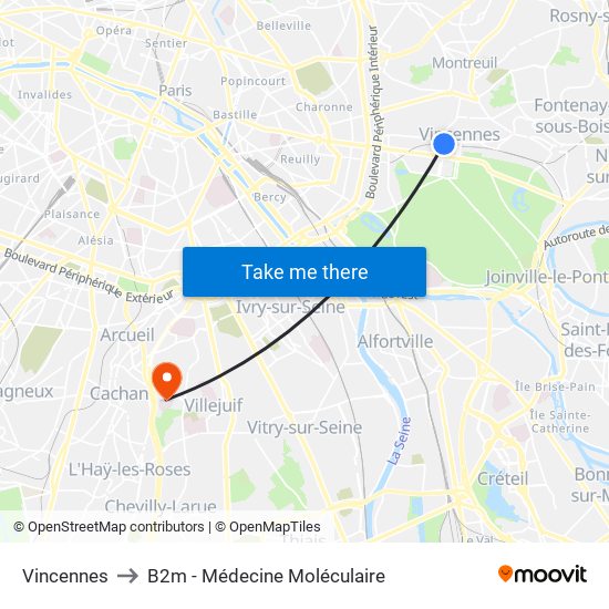 Vincennes to B2m - Médecine Moléculaire map