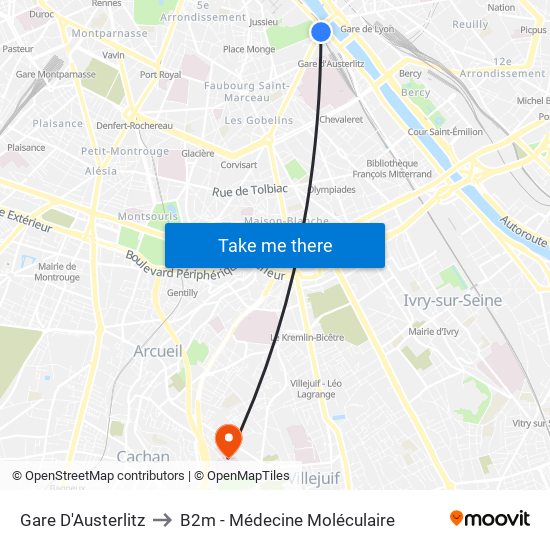 Gare D'Austerlitz to B2m - Médecine Moléculaire map