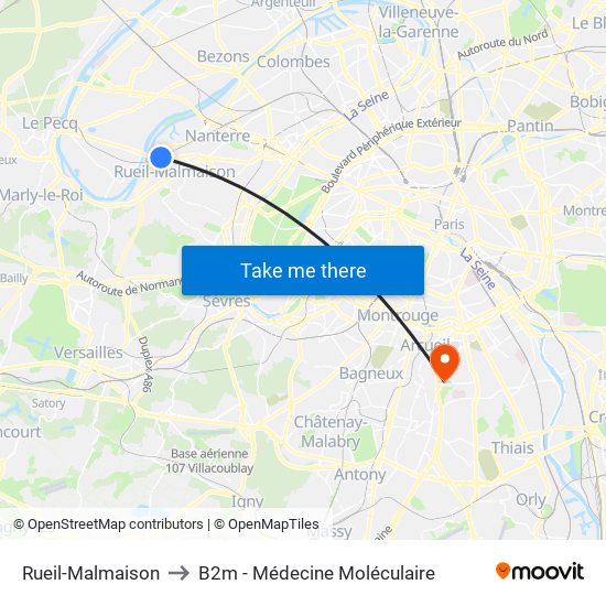 Rueil-Malmaison to B2m - Médecine Moléculaire map