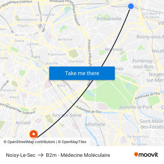 Noisy-Le-Sec to B2m - Médecine Moléculaire map