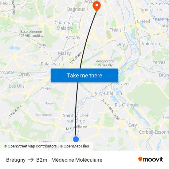 Brétigny to B2m - Médecine Moléculaire map