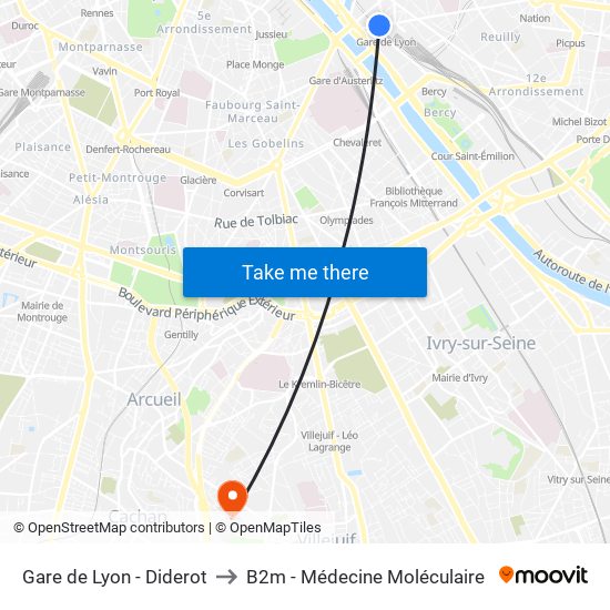 Gare de Lyon - Diderot to B2m - Médecine Moléculaire map