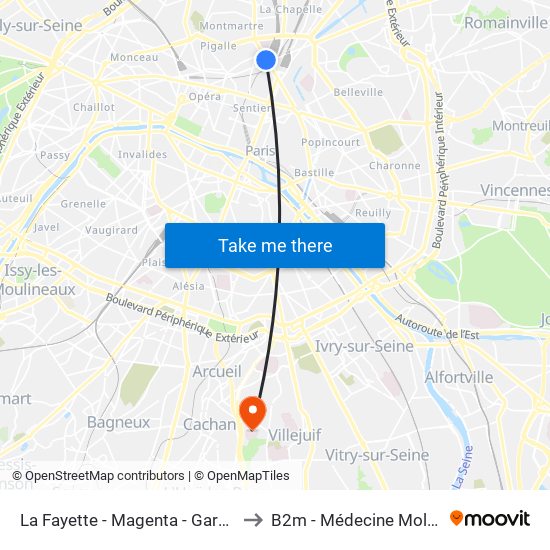 La Fayette - Magenta - Gare du Nord to B2m - Médecine Moléculaire map
