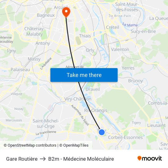Gare Routière to B2m - Médecine Moléculaire map