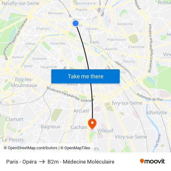 Paris - Opéra to B2m - Médecine Moléculaire map
