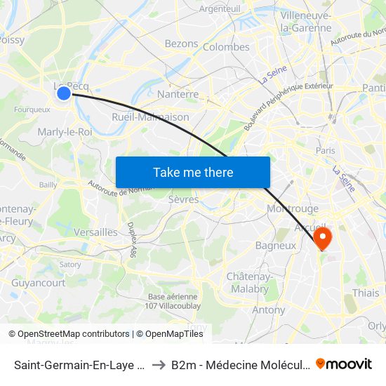 Saint-Germain-En-Laye RER to B2m - Médecine Moléculaire map