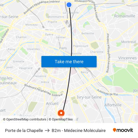 Porte de la Chapelle to B2m - Médecine Moléculaire map