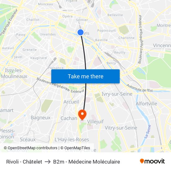 Rivoli - Châtelet to B2m - Médecine Moléculaire map