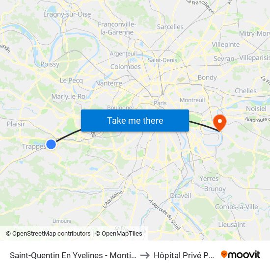 Saint-Quentin En Yvelines - Montigny-Le-Bretonneux to Hôpital Privé Paul D'Égine map