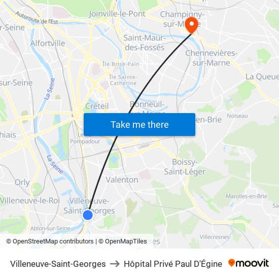 Villeneuve-Saint-Georges to Hôpital Privé Paul D'Égine map