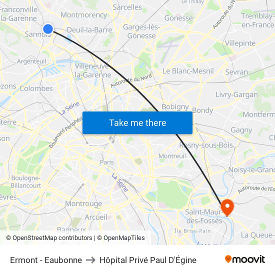 Ermont - Eaubonne to Hôpital Privé Paul D'Égine map