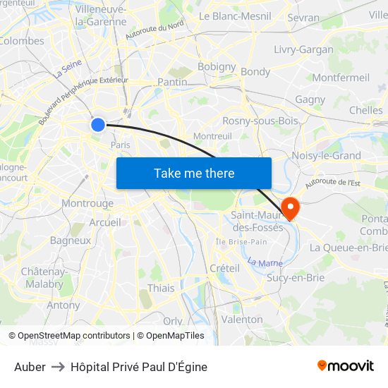 Auber to Hôpital Privé Paul D'Égine map